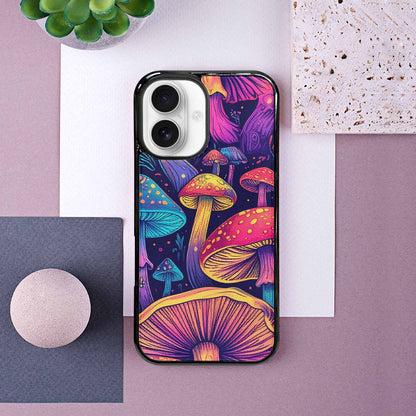 iPhone 16 Case — Mushroom Psychedelic Art Seamless Pattern Vibrant, Custom Printed Phone Case