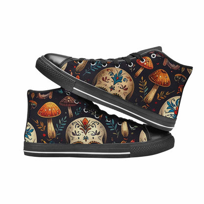 MEN'S Mushrooms And Skulls High Top Canvas Vivid Shoes