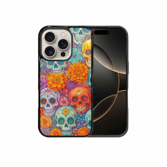 iPhone 16 Pro Case — Ornate Candy Color Skull Pattern Hundreds, Custom Designed Case Cover