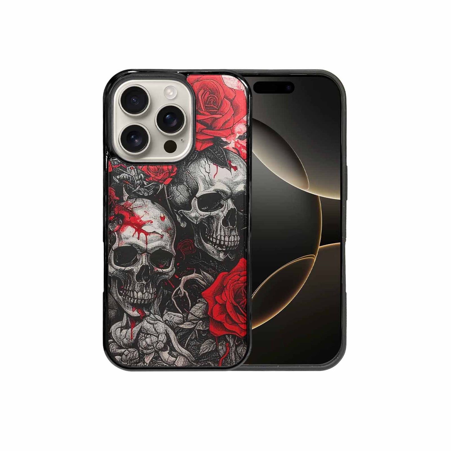 iPhone 16 Pro Case — Skull And Roses Black Red Ink, Custom Made Phone Cover