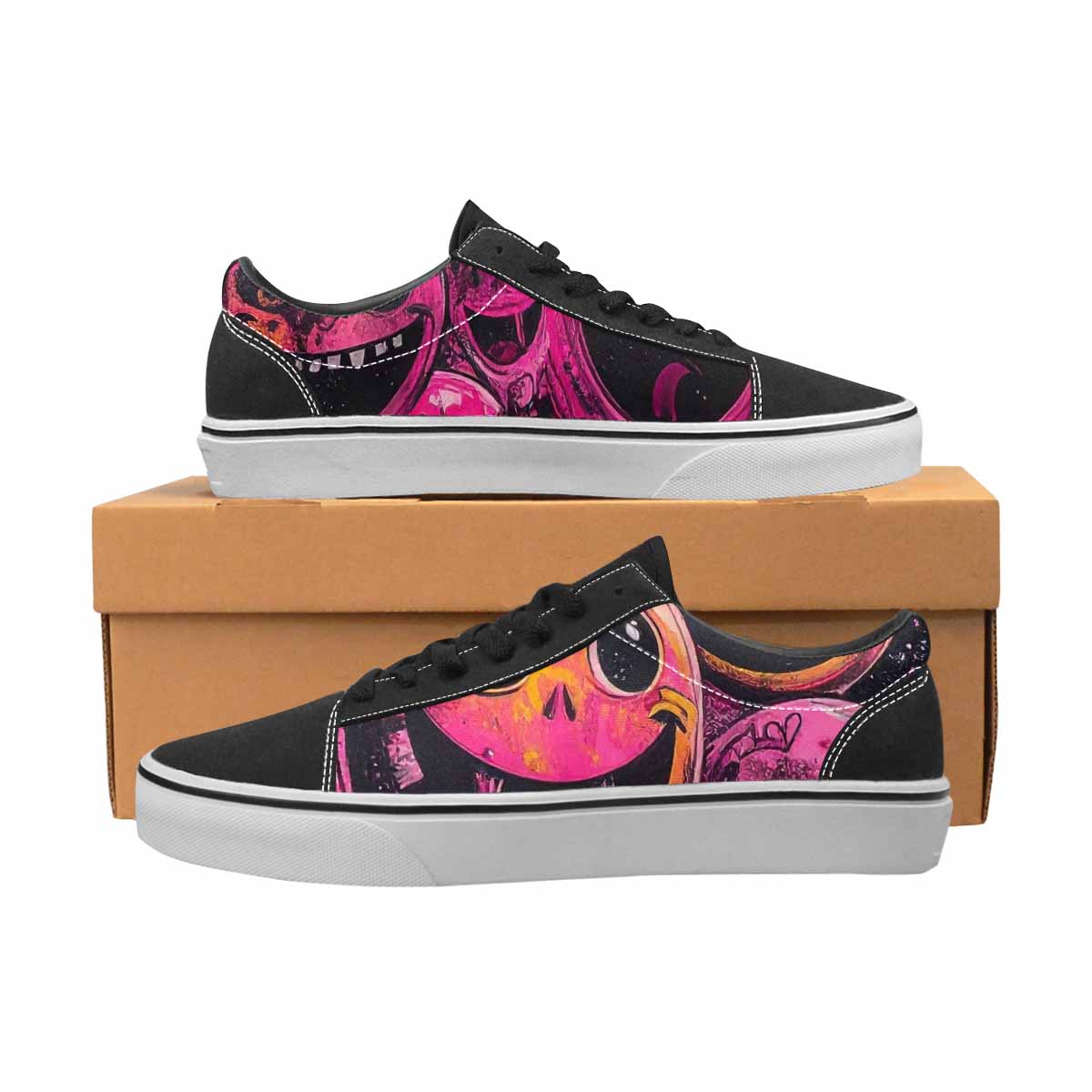 WOMEN'S Melting Moon Smiley Lace-Up Canvas Wallpaper Art Custom Sneakers