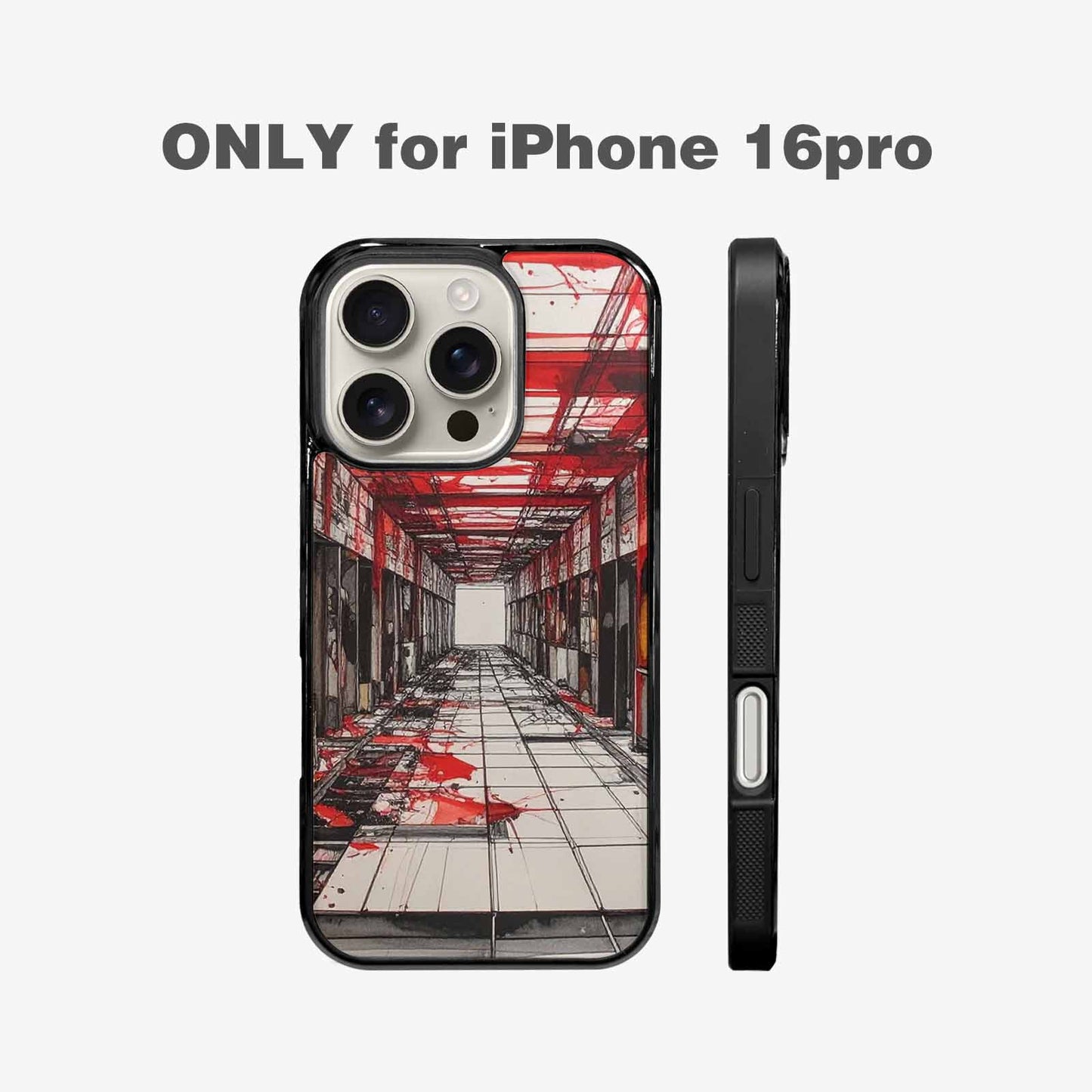iPhone 16 Pro Case — Liminal Space Fragment Black Red Ink, Custom Printed Phone Case
