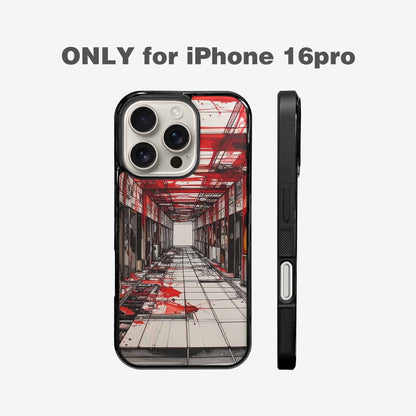 iPhone 16 Pro Case — Liminal Space Fragment Black Red Ink, Custom Printed Phone Case