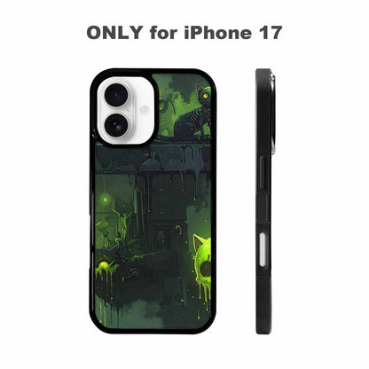 iPhone 17 Case — Toxic Melting Skeleton Cats Original Art, Custom Art Phone Cover