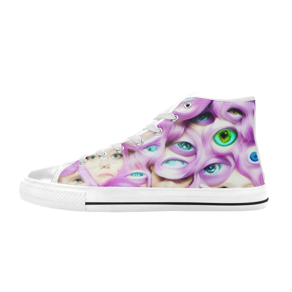WOMEN'S Cc Wall Eyes Trippy High Top Canvas Vibrant Chaos Custom Sneakers