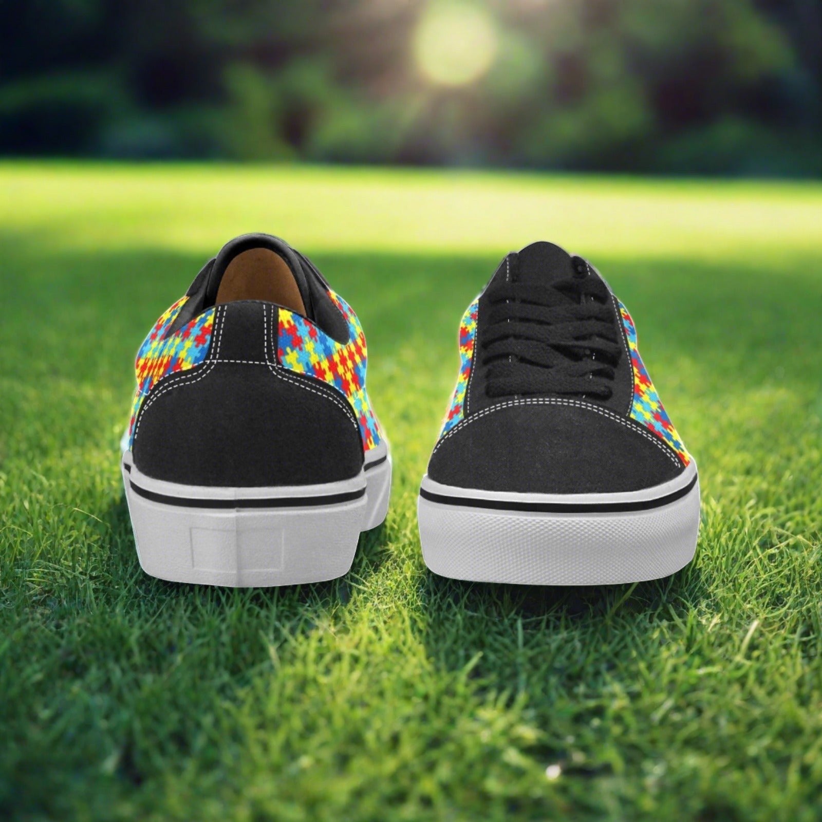 Custom Men's Autism Awareness low-top canvas shoes with bold all-over art — Freaky Shoes