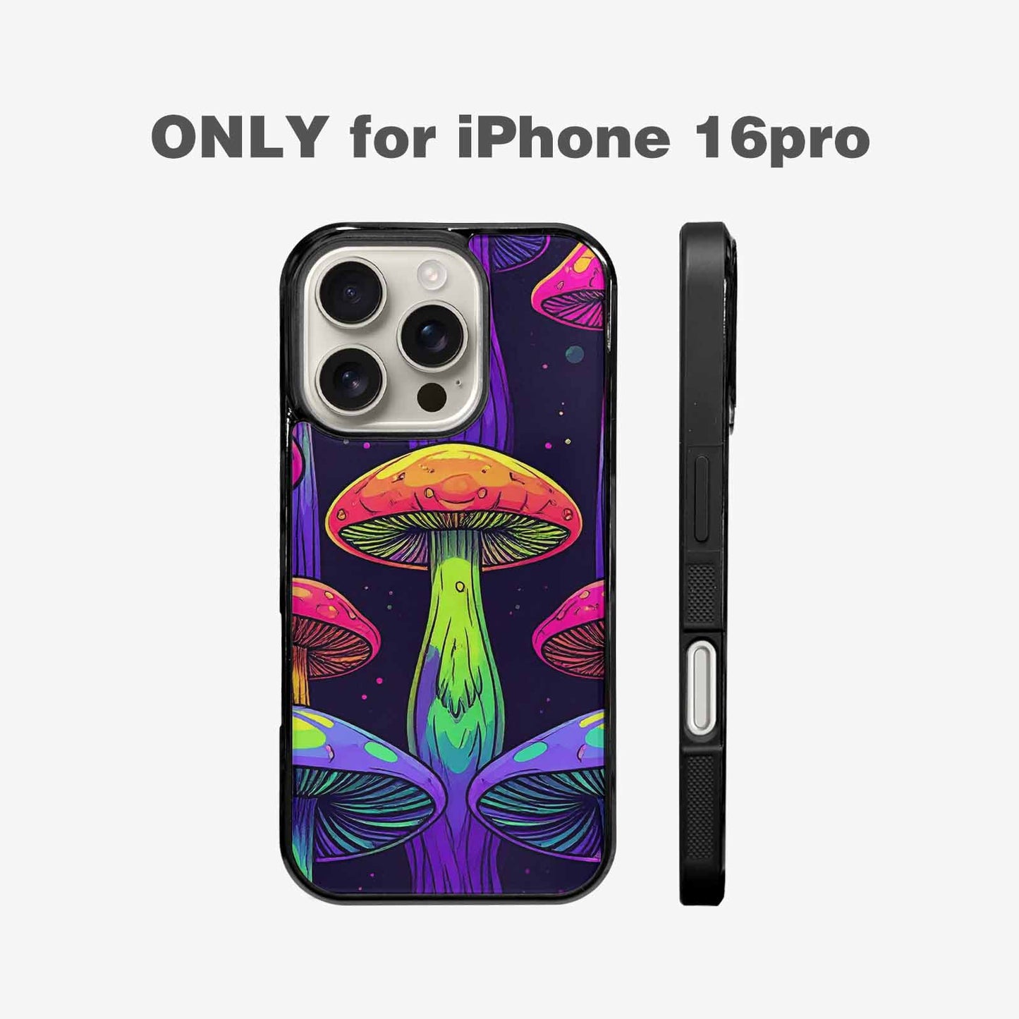 iPhone 16 Pro Case — Psychedelic Mushroom Cartoon Pattern, Custom Art Phone Cover