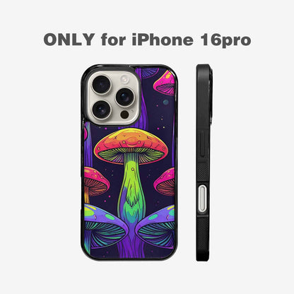 iPhone 16 Pro Case — Psychedelic Mushroom Cartoon Pattern, Custom Art Phone Cover