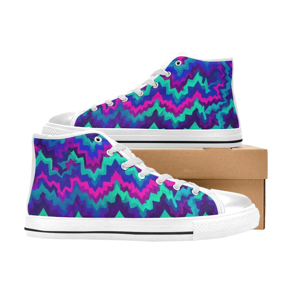 WOMEN'S Psychedelic Chevron Vortex High Top Canvas Vivid Custom Shoes