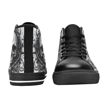 Dark Gothic Butterfly Skull Men's High Top Canvas Shoes | Freaky Shoes®