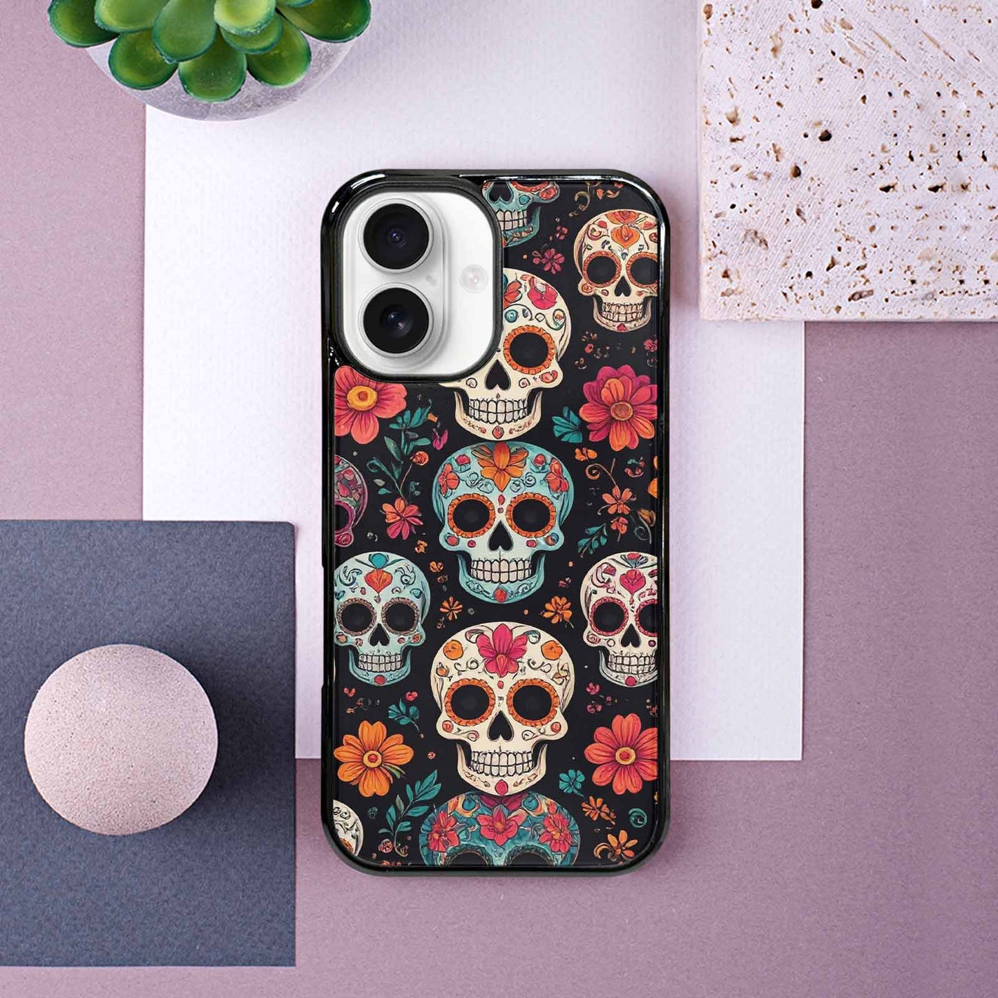 iPhone 16 Case — Dia De Los Muertos Sugar Skull, Custom Made Phone Cover