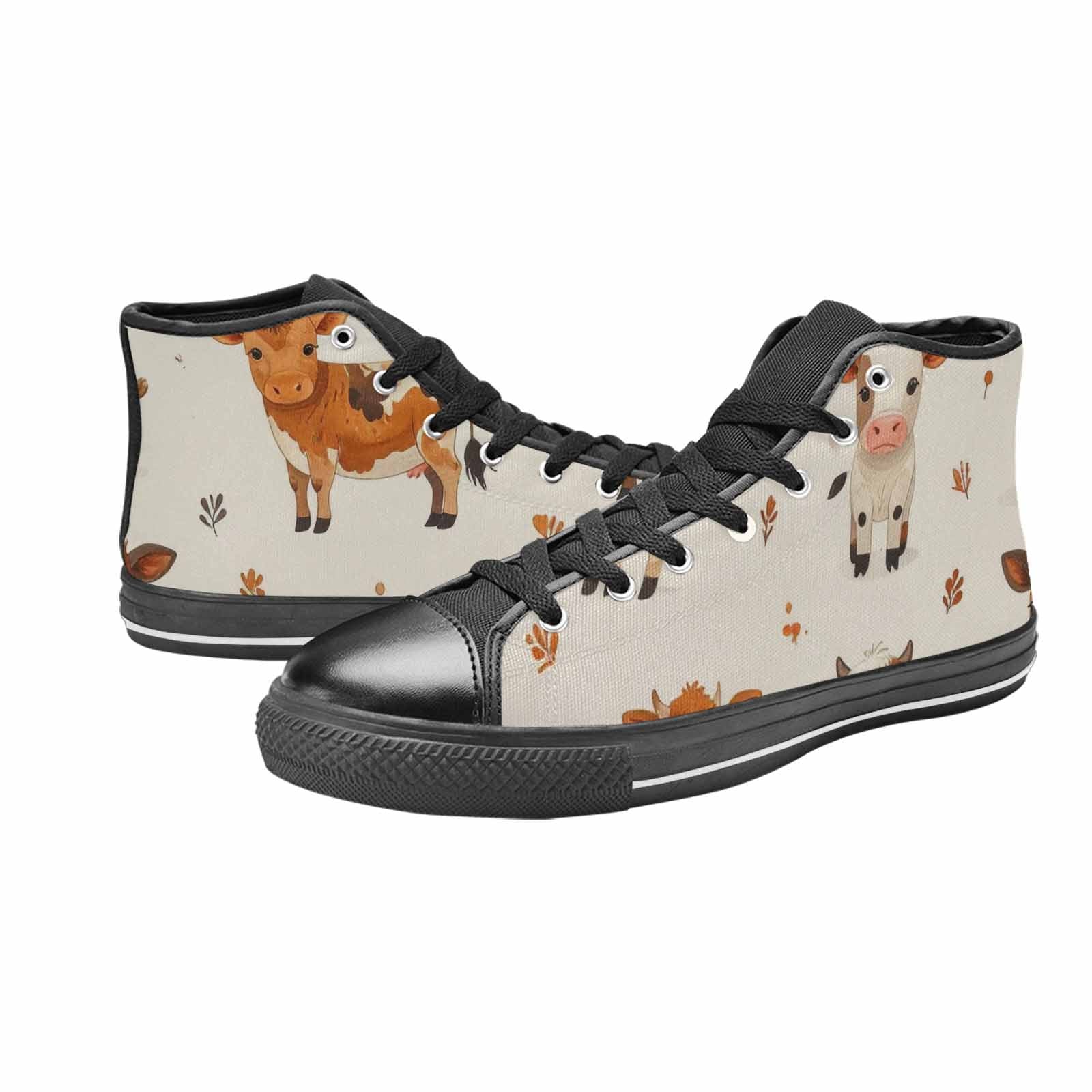 WOMEN'S Cow Animal Print High Top Canvas Vibrant Chaos Sneakers