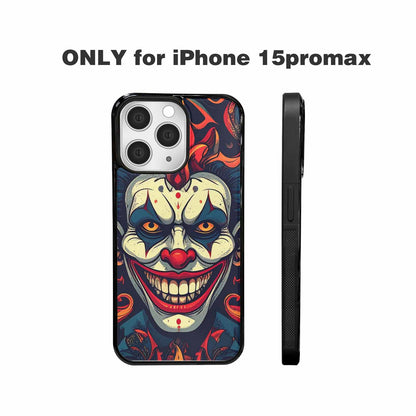 iPhone 15 Pro Max Case — Evil Circus Heads Faces Overlapping Patterns, Custom Art Phone Cover