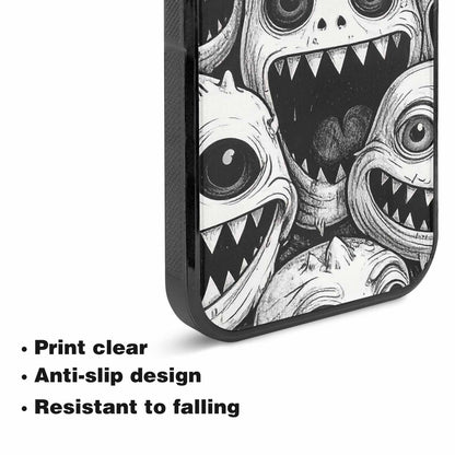 iPhone 15 Plus Case — Black And White Monster Face Collage, Personalized Phone Case