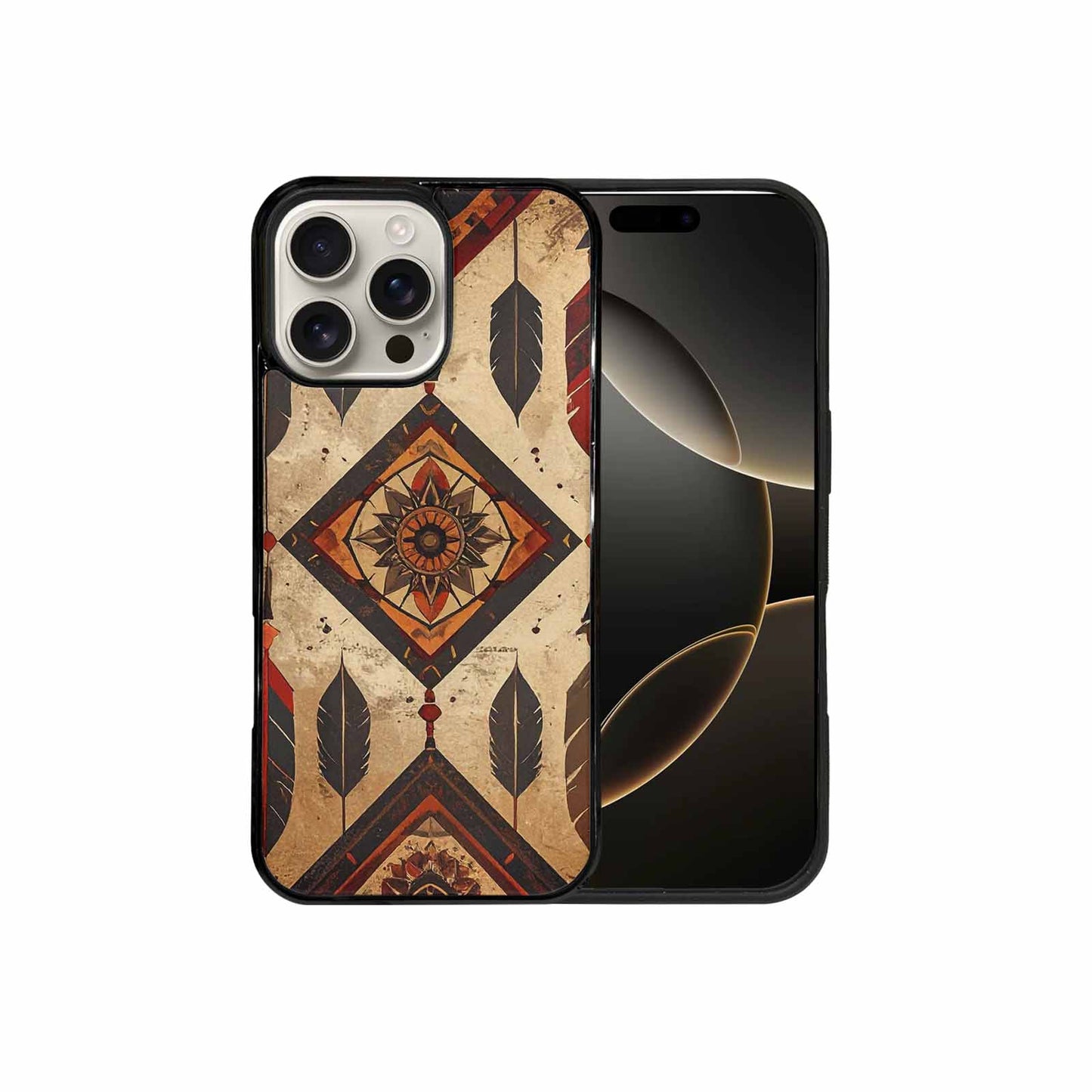 iPhone 16 Pro Max Case — Native American Geometric Pattern Arrows Feathers, Custom Art Phone Cover