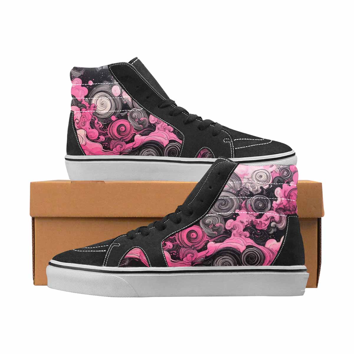WOMEN'S Van Gogh Black & Pink Ink High Top Canvas Custom Fashion Vivid All Over Print Shoes