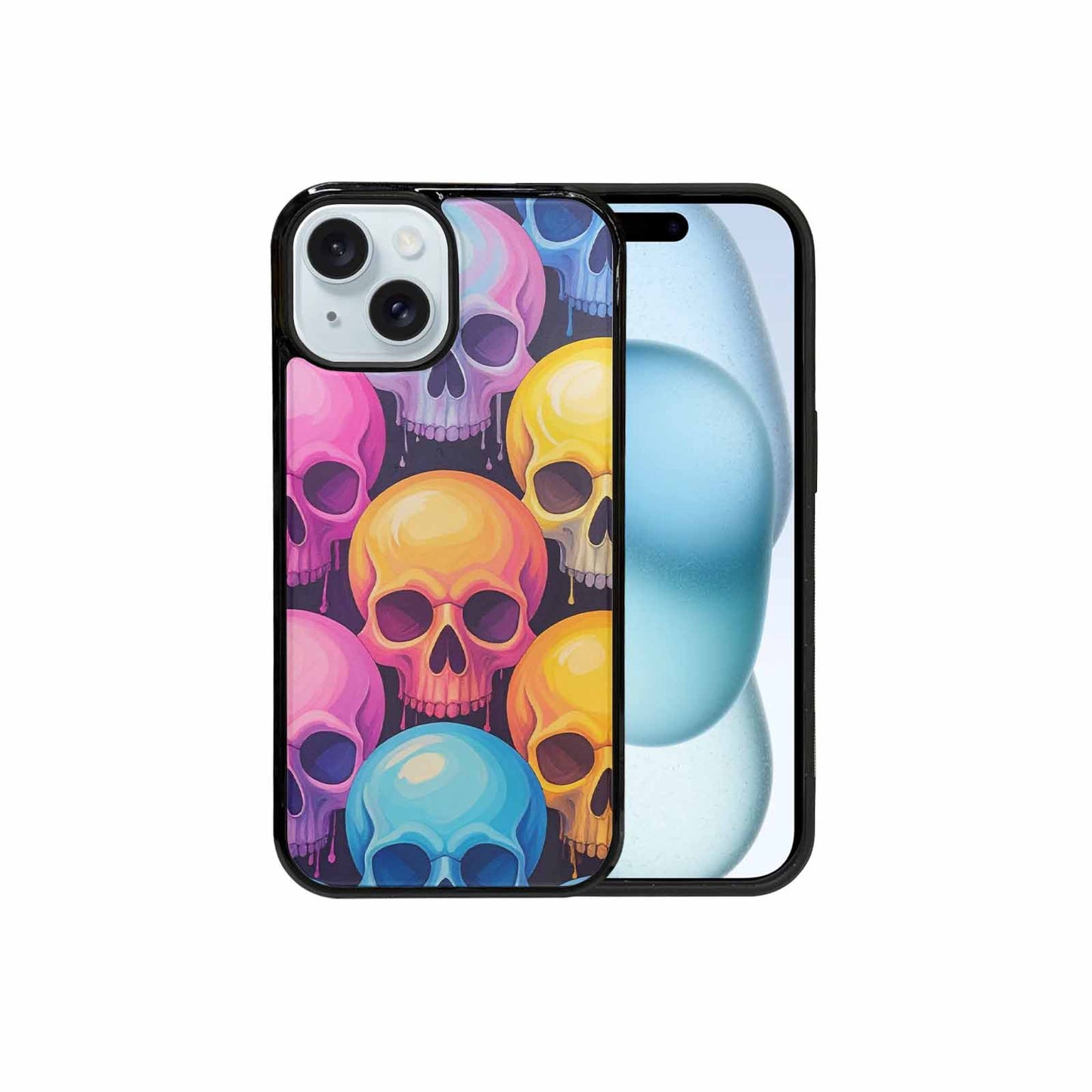 iPhone 15 Case — Dripping Candy Skulls, Custom Printed Phone Case