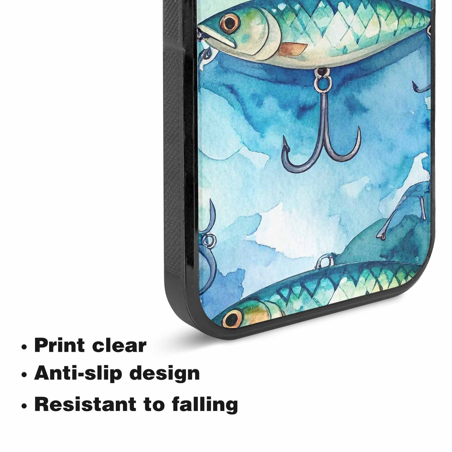 iPhone 15 Plus Case — Fishing Lure And Hook Pattern Seamless, Custom Phone Case