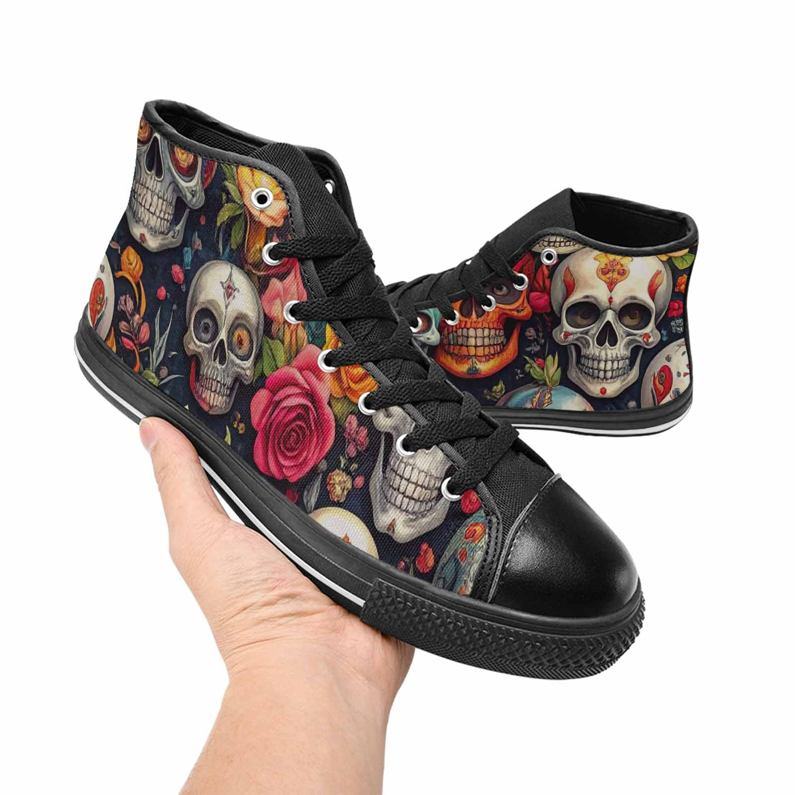 MEN'S Skull High Top Canvas Cottagecore Custom Sneakers