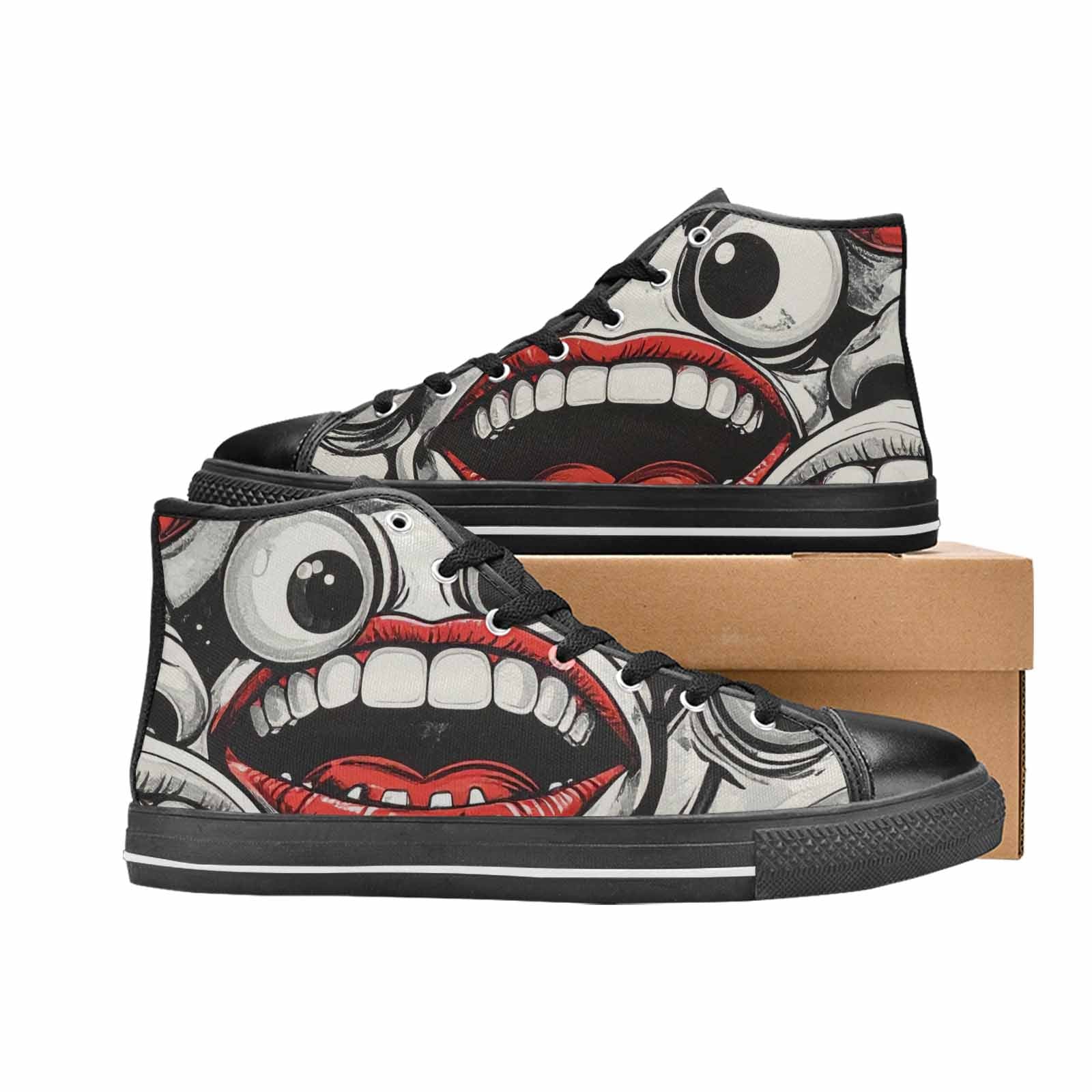 MEN'S Googly Cartoon Mouths High Top Canvas Wallpaper Art Shoes