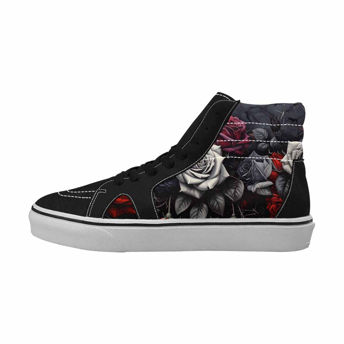 WOMEN'S Black Gothic Rose High Top Canvas Vivid Sneakers