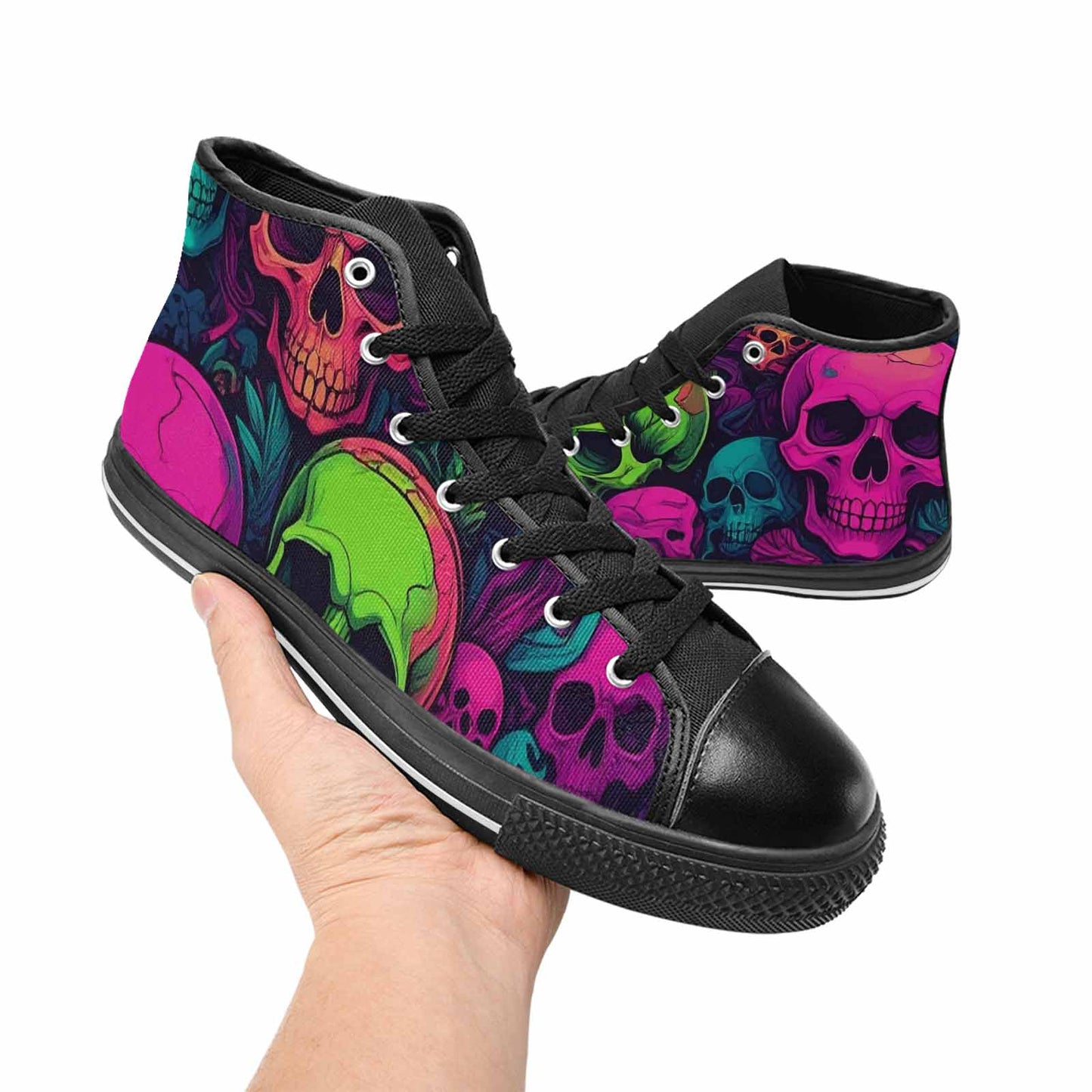 MEN'S Skulls - Neon High Top Canvas Vibrant Chaos Custom Sneakers