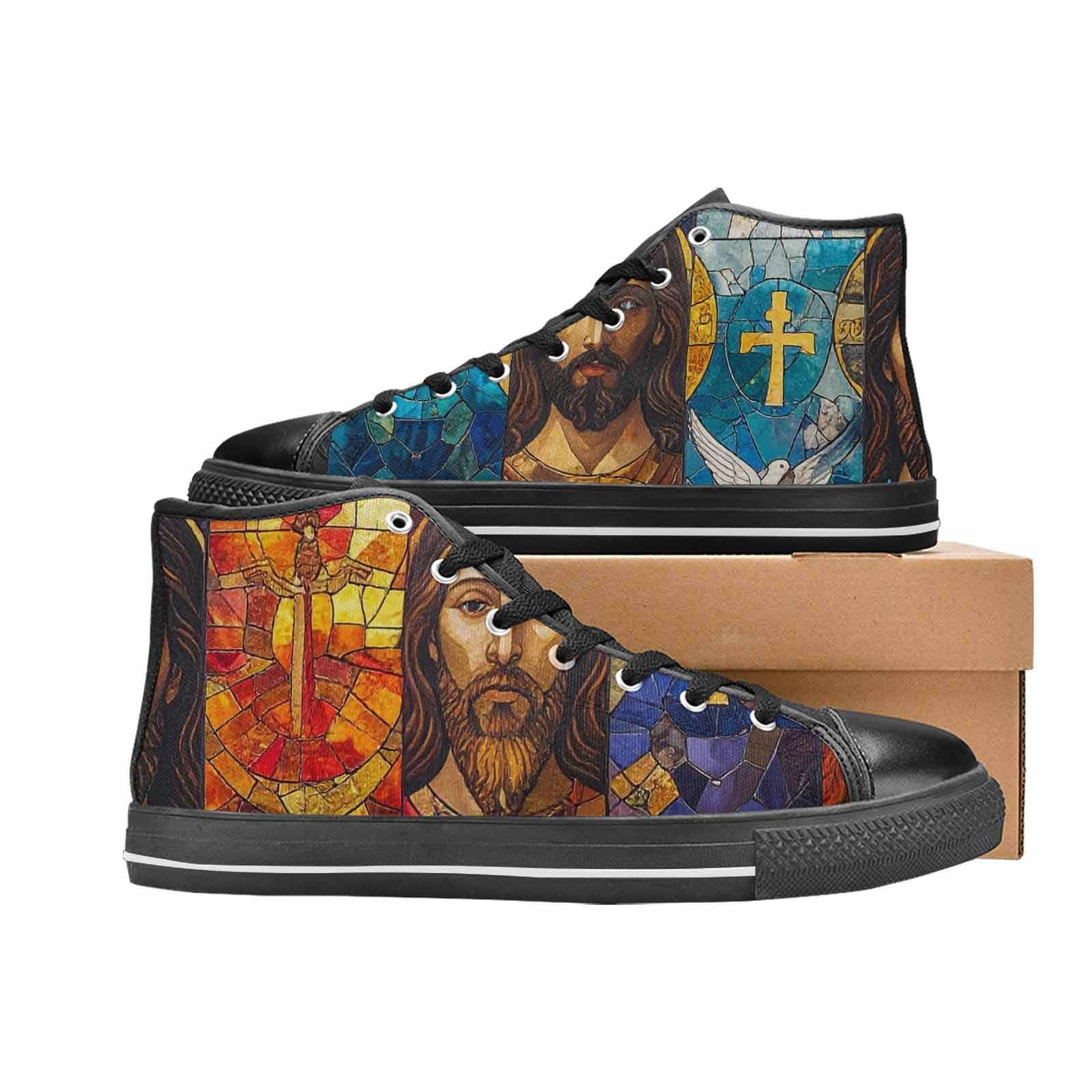 MEN'S Jesus Face Small High Top Canvas Vibrant Chaos Shoes