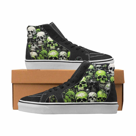 WOMEN'S Skulls Black & Green Ink High Top Canvas Unique Print Wallpaper Art Custom Shoes
