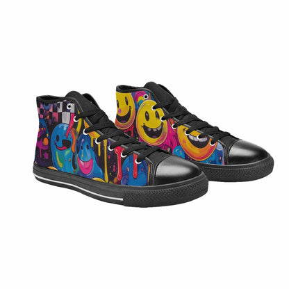 WOMEN'S Yellow Smiley Face High Top Canvas Vivid Sneakers