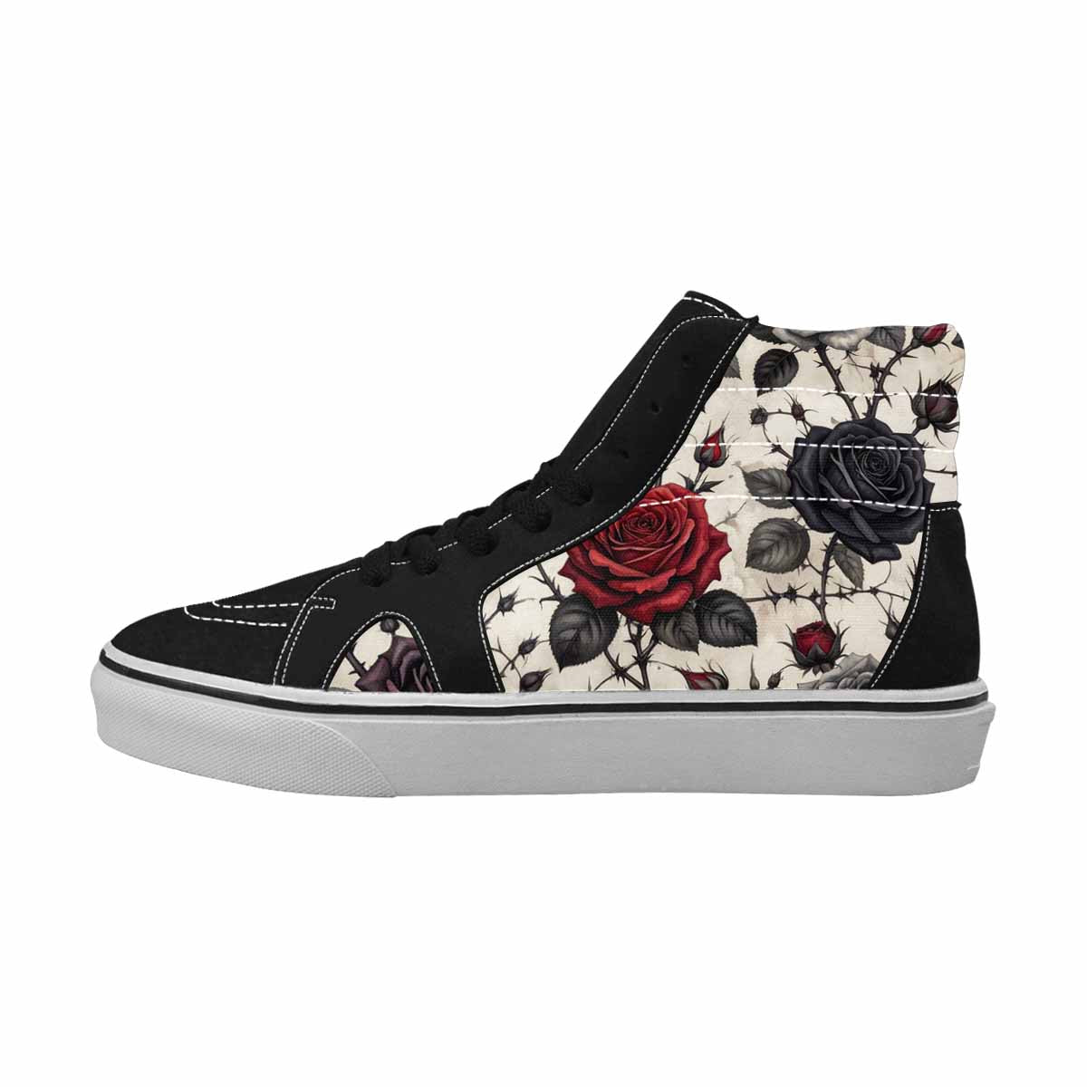 WOMEN'S Black Gothic Rose High Top Canvas Neon Fantasy Shoes