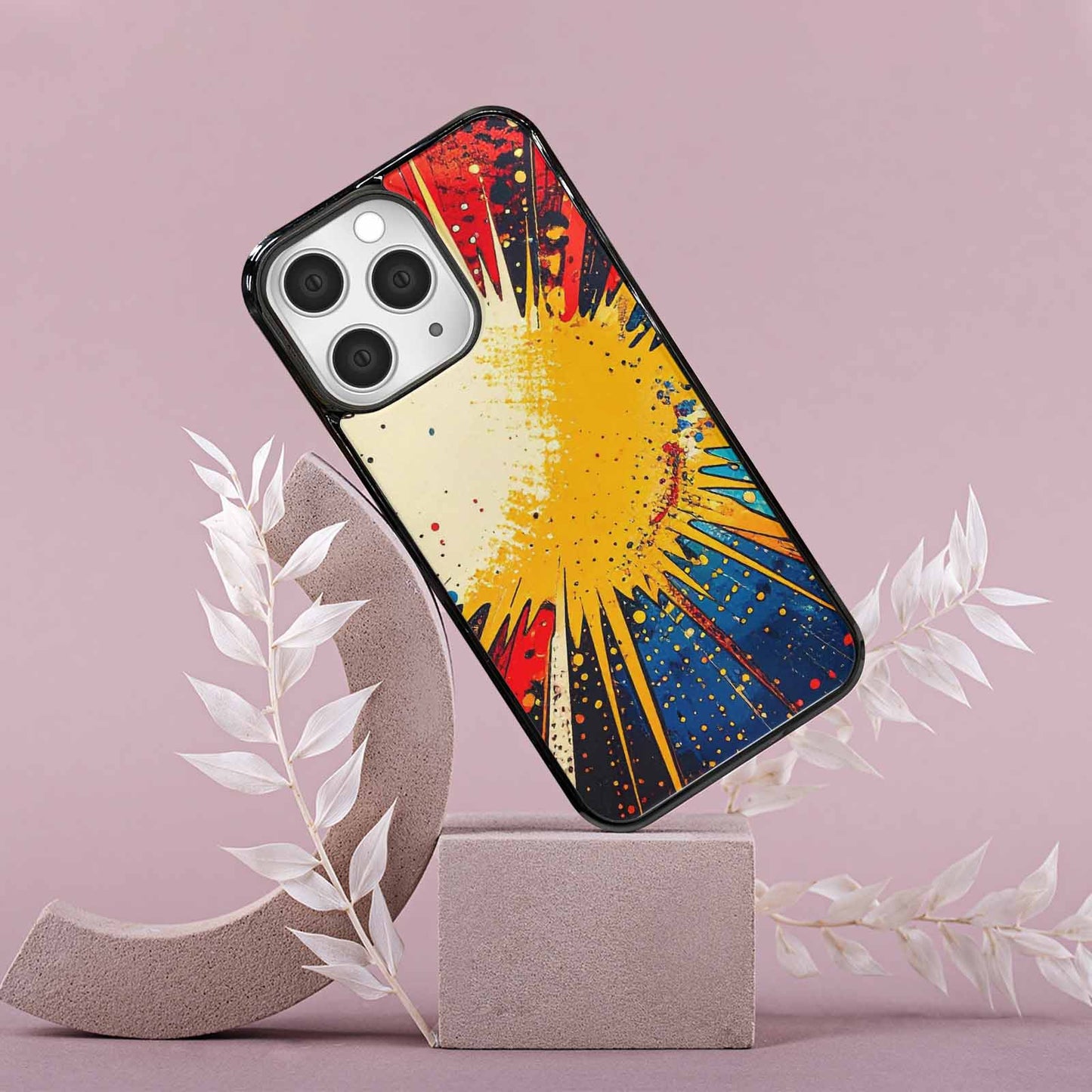 iPhone 15 Pro Max Case — Comic Halftone Comic Bursts Pattern Hundreds, Personalized Phone Case