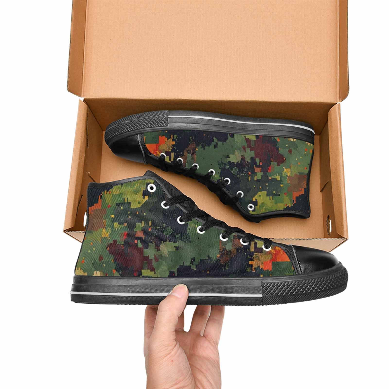 WOMEN'S Military Camouflage Blotch High Top Canvas Vibrant Chaos Sneakers