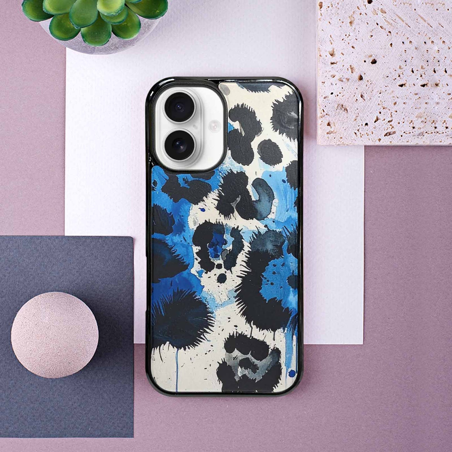 iPhone 16 Case — Animal Print Black Blue Ink Animal, Customized Protective Case