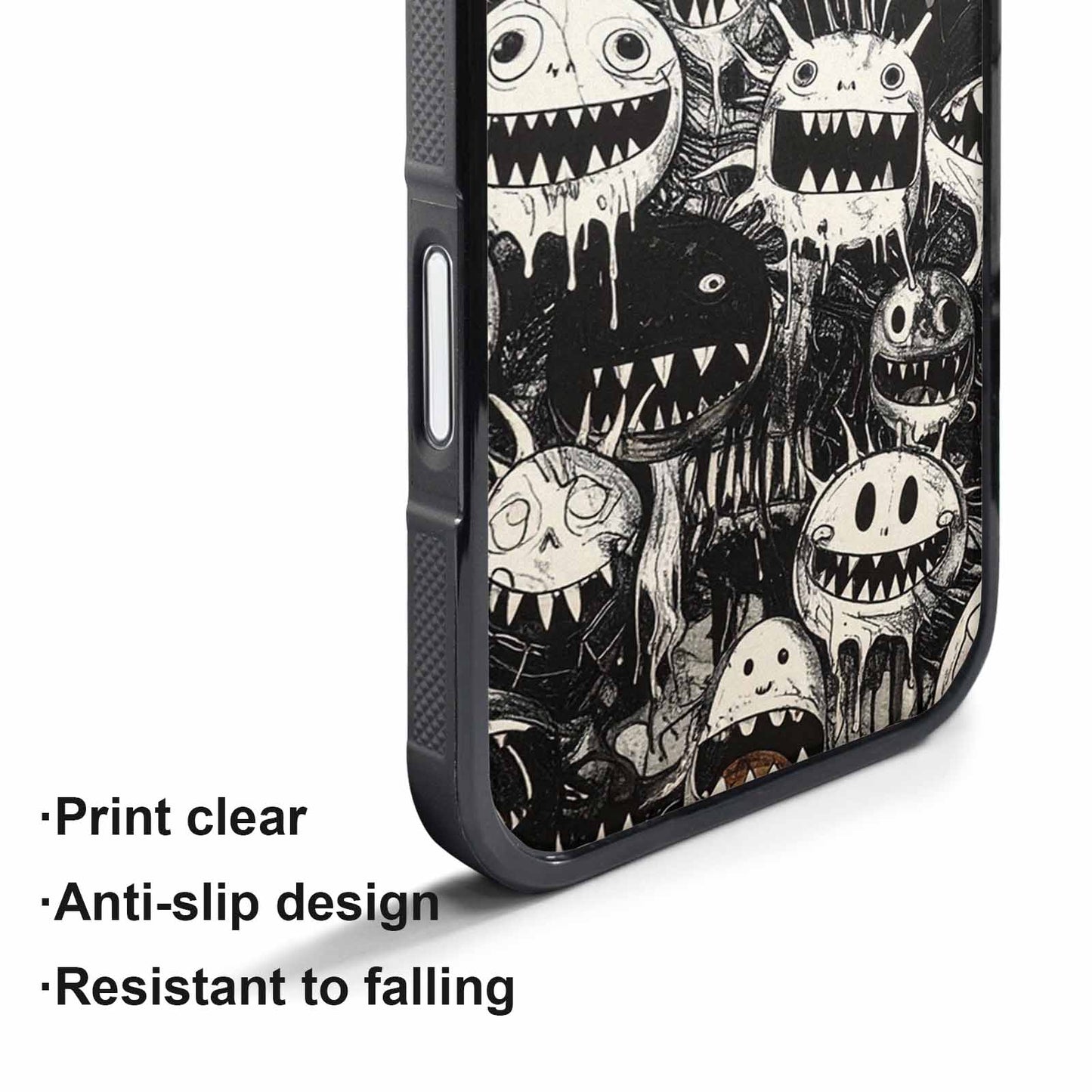 iPhone 17 Pro Case — Black Ink Linework Creature Pattern Original, Custom Print Case Cover