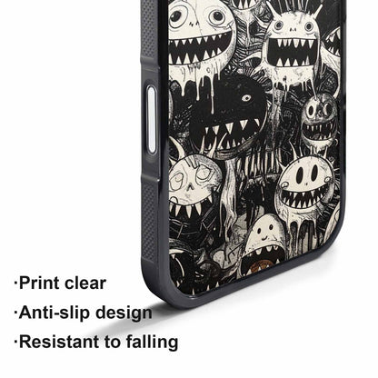 iPhone 17 Pro Case — Black Ink Linework Creature Pattern Original, Custom Print Case Cover