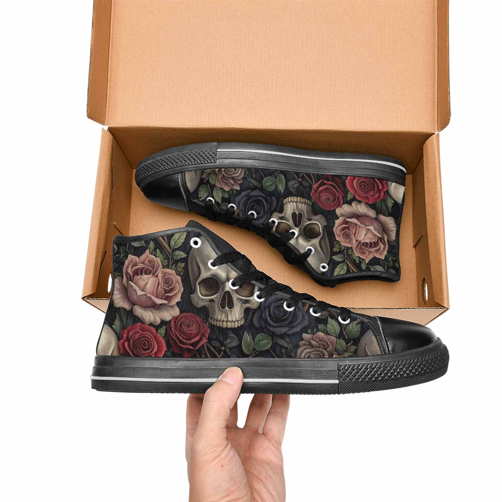 MEN'S Skulls - Roses High Top Canvas Cottagecore Custom Shoes