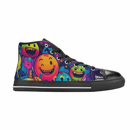 MEN'S Yellow Smiley Face High Top Canvas Vivid Sneakers