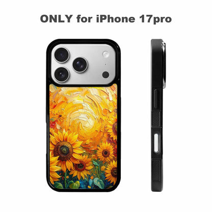 iPhone 17 Pro Case — Impressionist Sunflower Brushstroke Pattern Hundreds Floral, Custom Made Phone Cover
