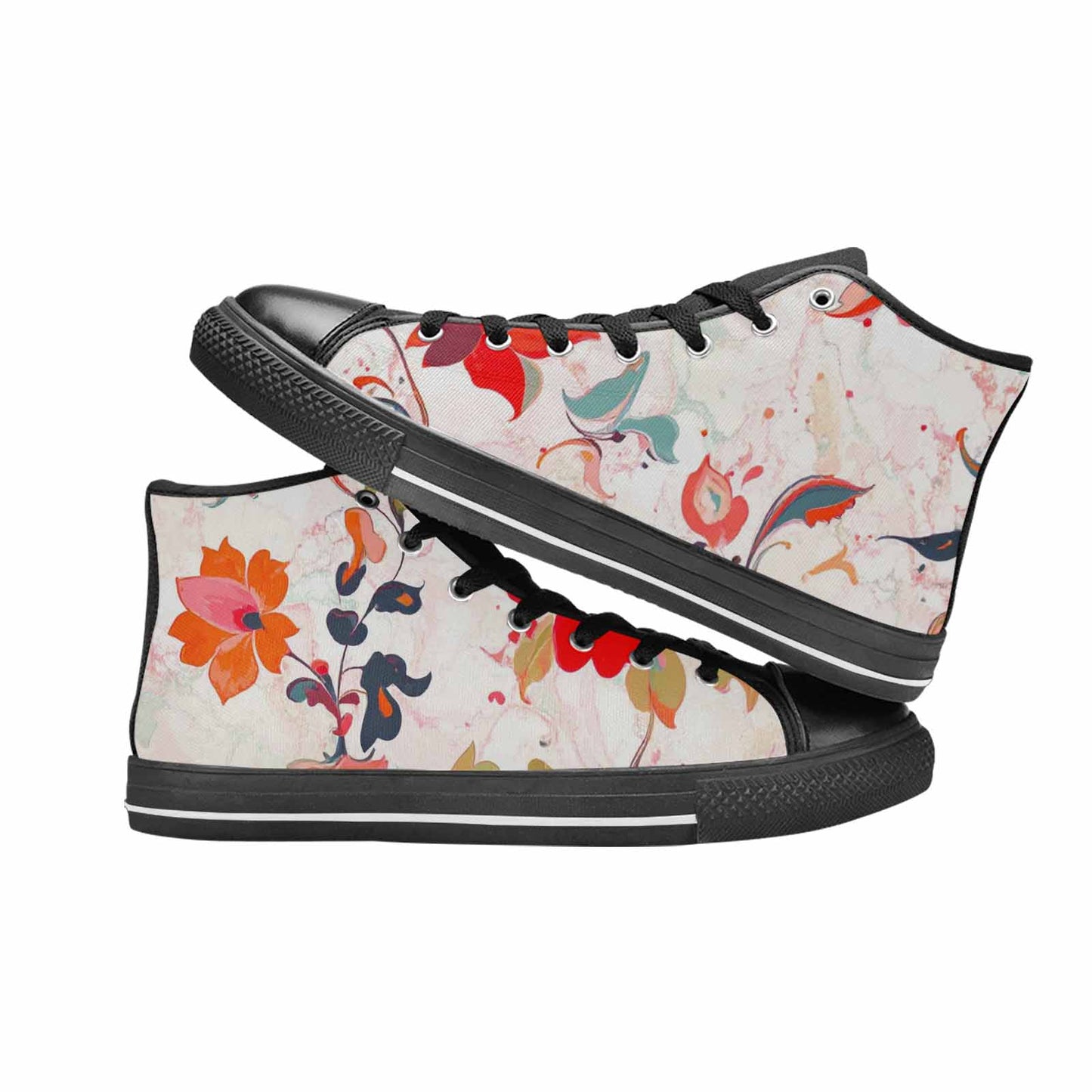 WOMEN'S Marble Floral High Top Canvas Vivid Custom Sneakers