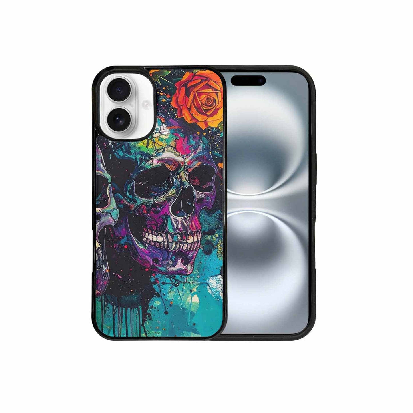 iPhone 16 Plus Case — Skulls Roses Acid Wash, Unique Phone Case Design