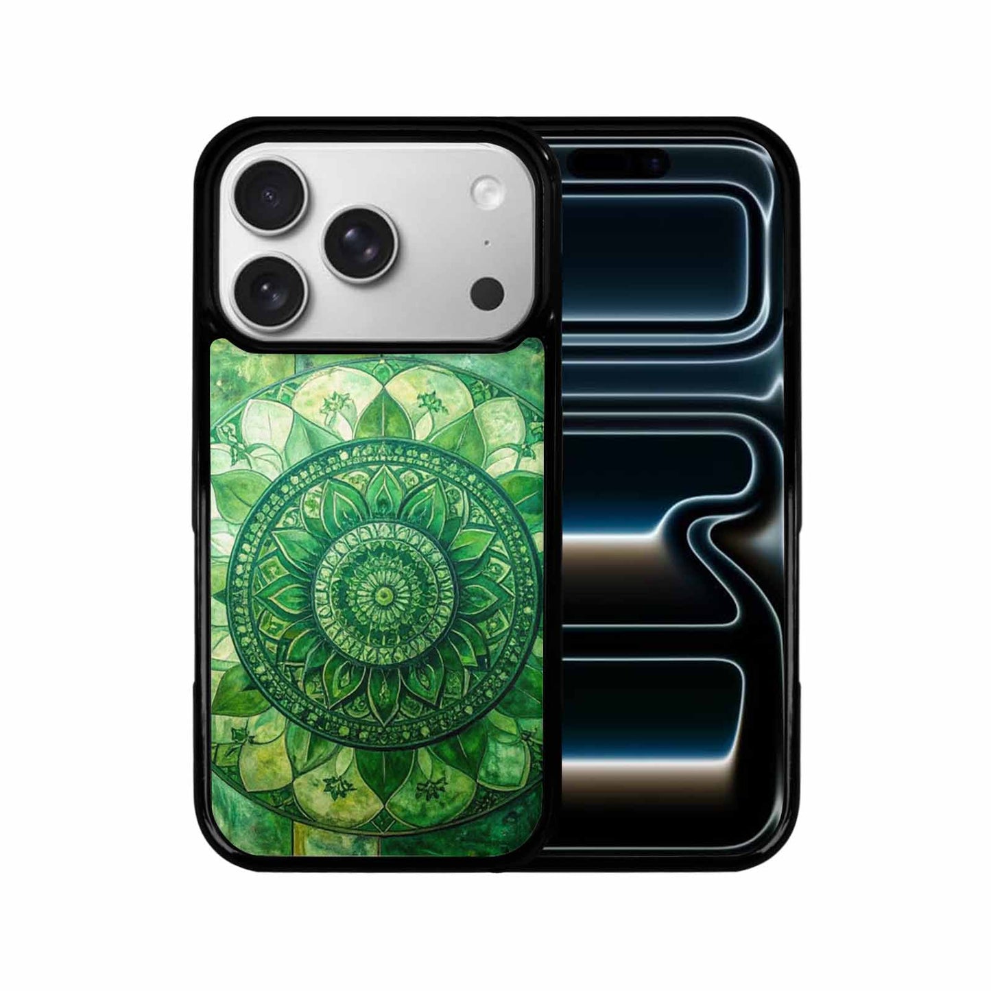 iPhone 17 Pro Case — Green Mandala Bohemian Print Edge Original, Personalized Phone Case