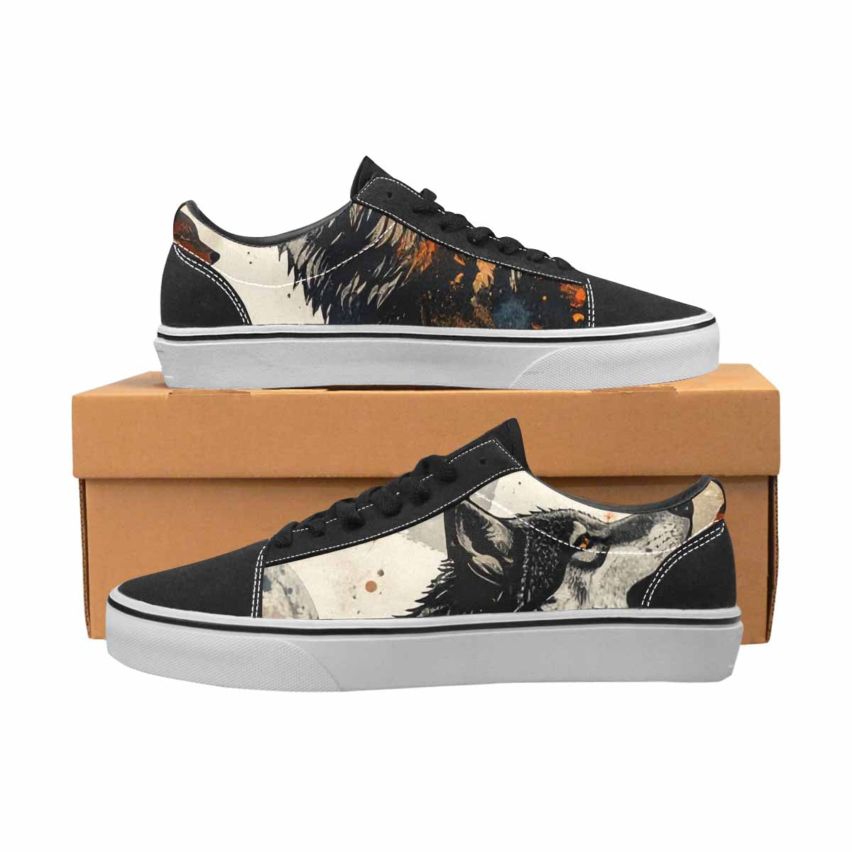 WOMEN'S Wolf Silhouette Moon Canvas Lace-Up Wallpaper Art Custom Sneakers