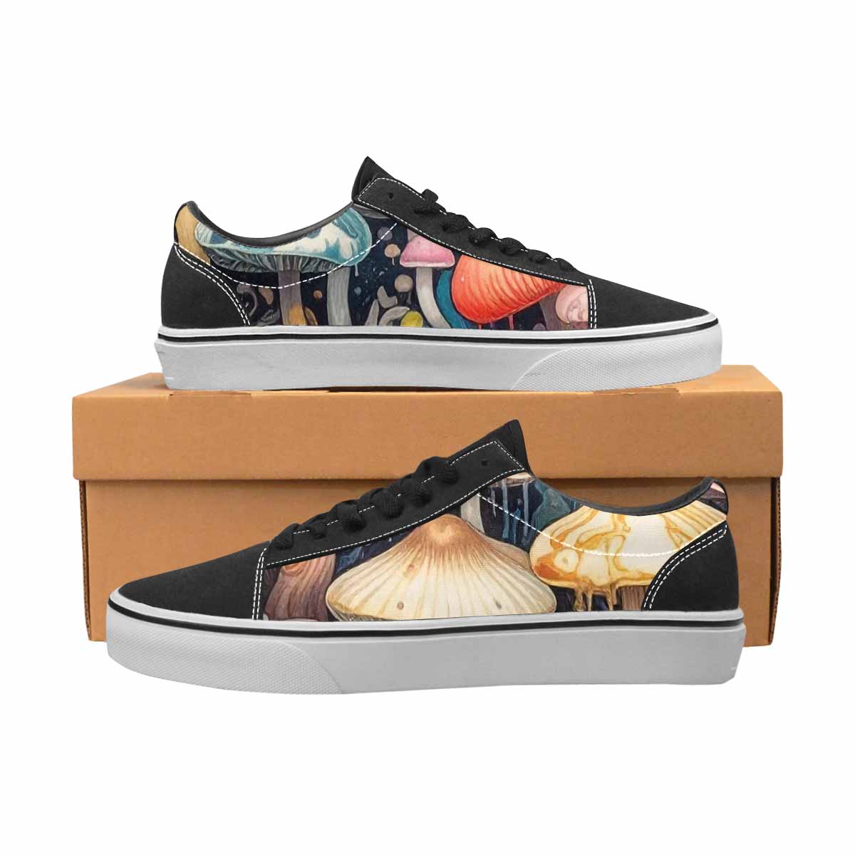 WOMEN'S Mushrooms Lace-Up Canvas Melting Art Sneakers