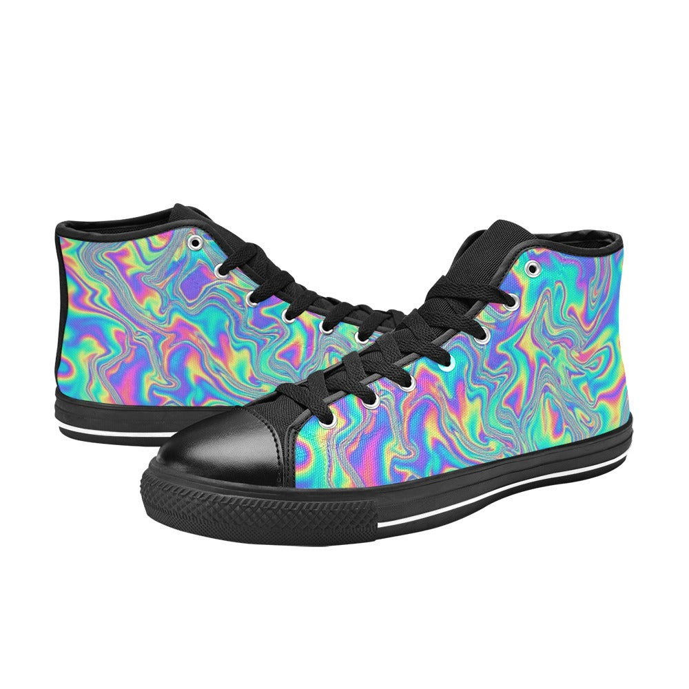 MEN'S Holographic Tribal Blaze 4 High Top Canvas Neon Fantasy Custom Shoes
