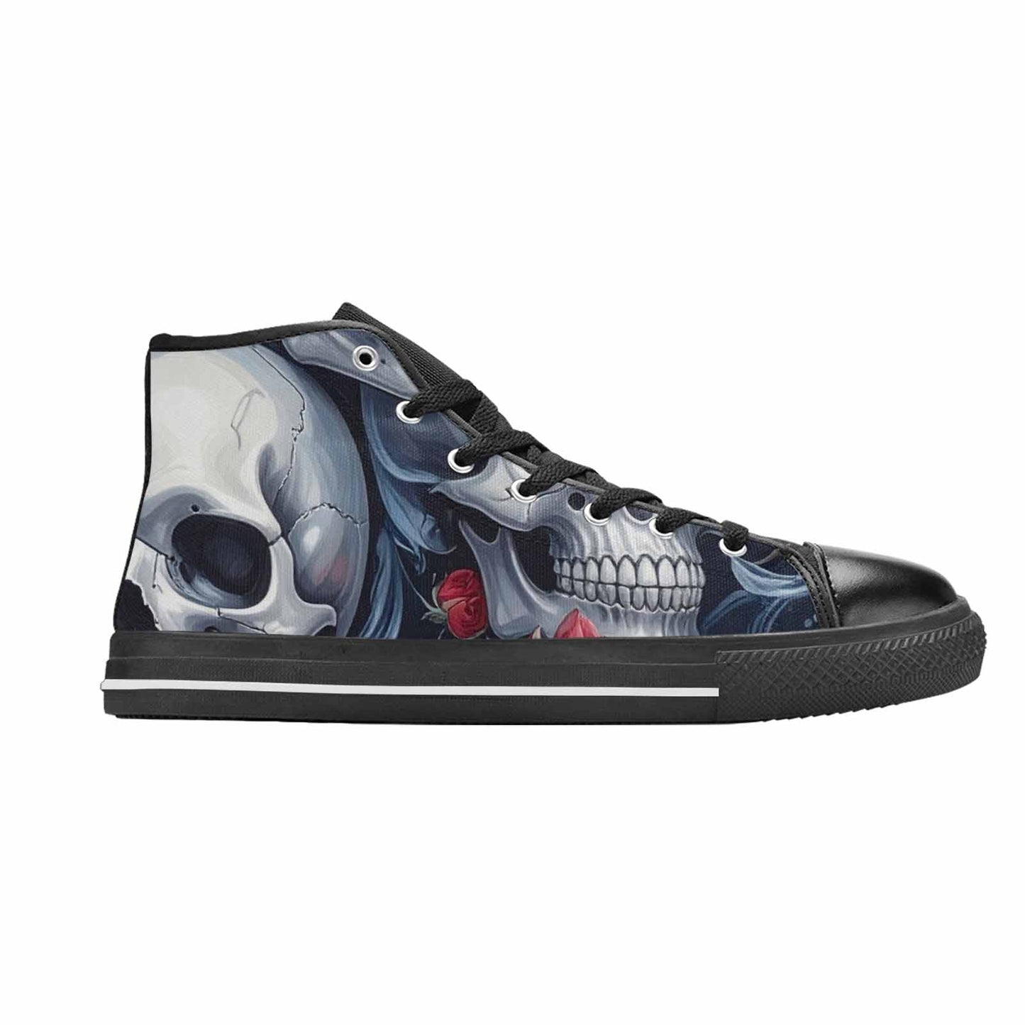 WOMEN'S Skulls Roses Chrome Airbrush High Top Canvas Vivid Sneakers