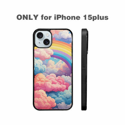 iPhone 15 Plus Case — Cloud And Rainbow Burst Pattern Hundreds, Custom Art Phone Cover