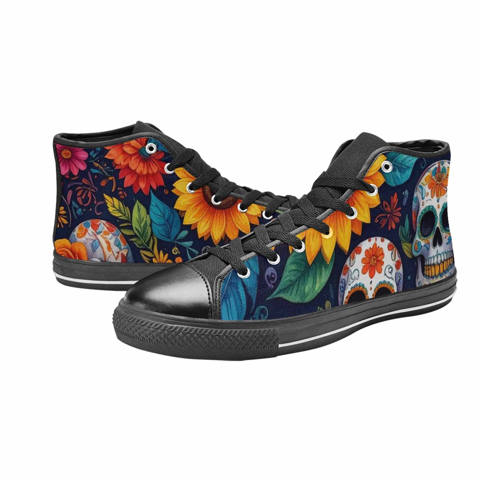 WOMEN'S Sunflower Skulls Print High Top Canvas Dark Academia Custom Sneakers
