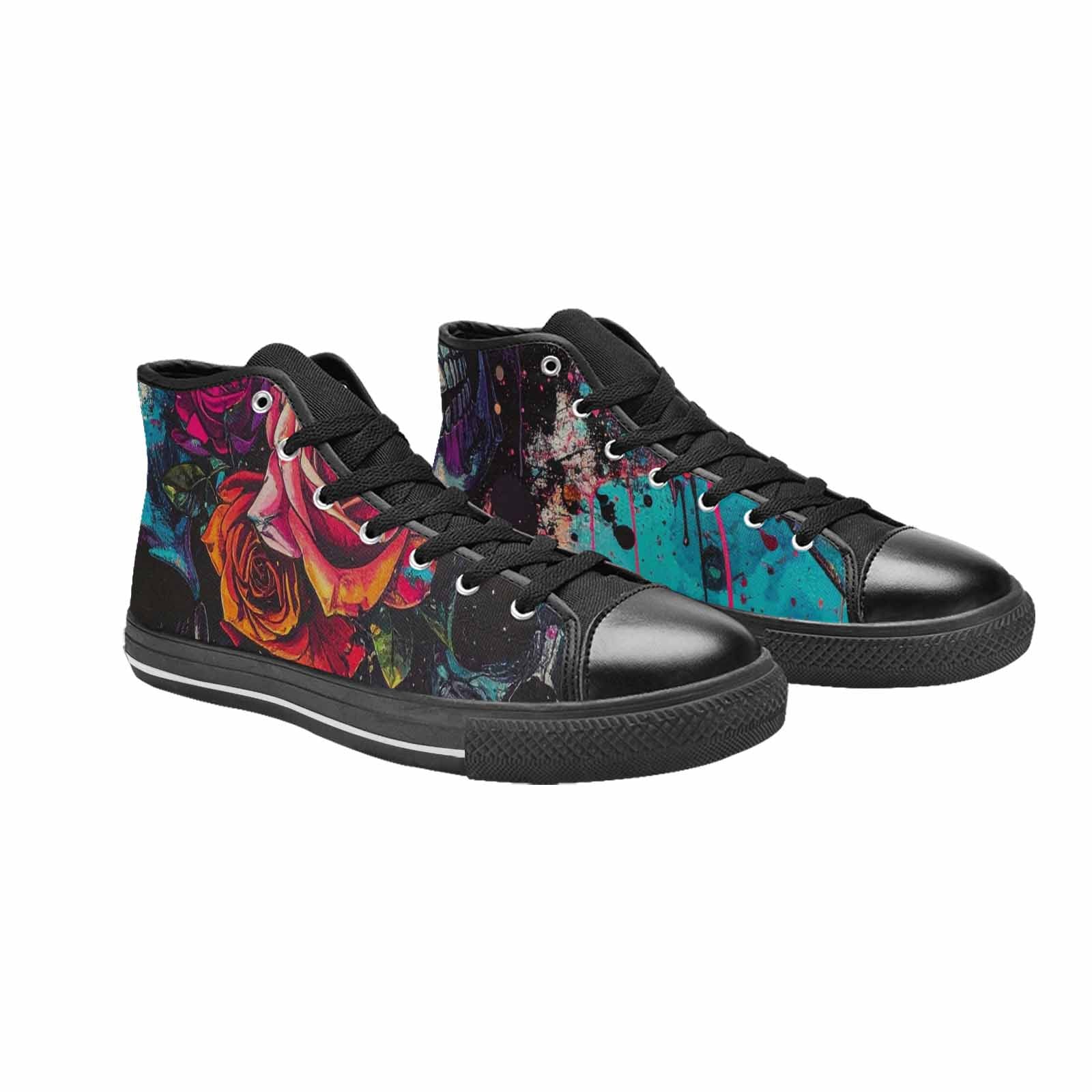 MEN'S Skulls Roses Acid Wash High Top Canvas Neon Fantasy Custom Sneakers