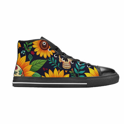 WOMEN'S Sunflowers And Skulls High Top Canvas Grunge Custom Shoes