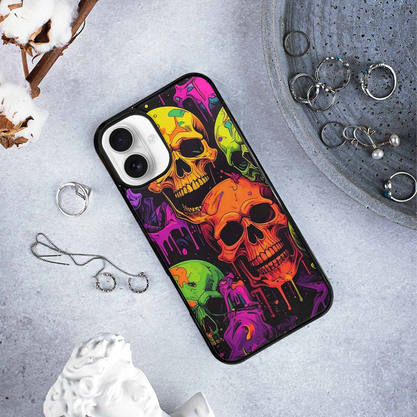 iPhone 16 Plus Case — Vibrant Camo 1000\'s Of Skeletons Neon, Original Design Phone Case